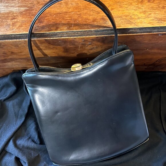Leon Vintage Black Leather Colorblock Frame Bag - Picture 3 of 10